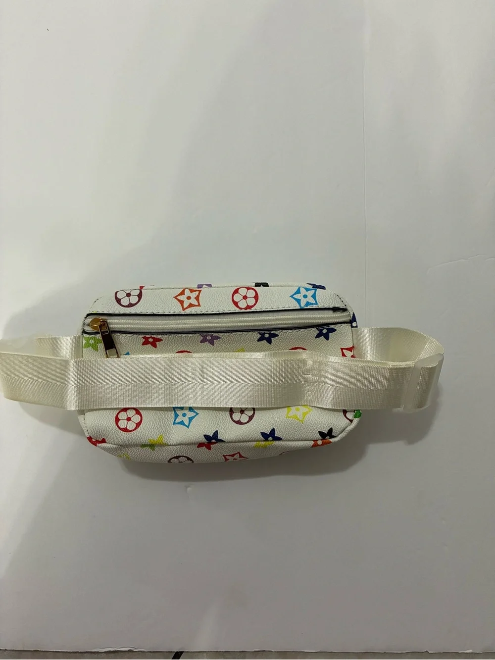 Kids White Multicolor Star Print Belt Bag